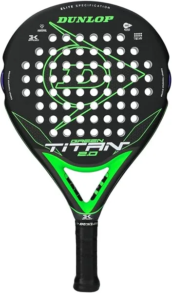 Raquette de padel Dunlop Titan 2.0 coloris Verde, face noire et verte perforée, accent bleu au tamis, grip noir
